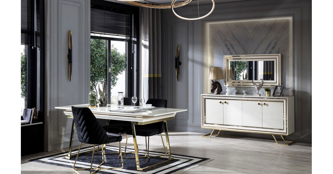 Dora Beyaz Gold Yemek Odası